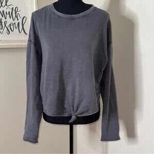 Aerie Gray Tie Front Roll Sleeve Sweatshirt Size M